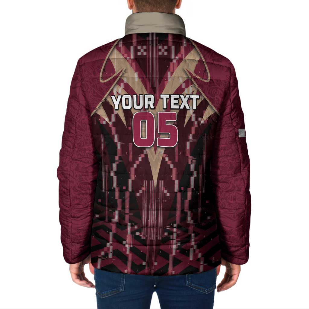Custom Qatar Football Padded Jacket Glitch Style Falcon With Arabic Patterns