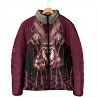 Custom Qatar Football Padded Jacket Glitch Style Falcon With Arabic Patterns