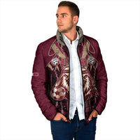 Custom Qatar Football Padded Jacket Glitch Style Falcon With Arabic Patterns