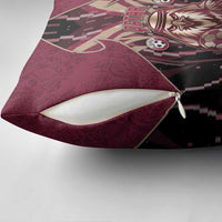 Qatar Football Pillow Cover Glitch Style Falcon With Arabic Patterns