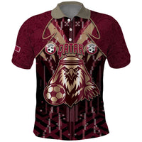 Custom Qatar Football Polo Shirt Glitch Style Falcon With Arabic Patterns