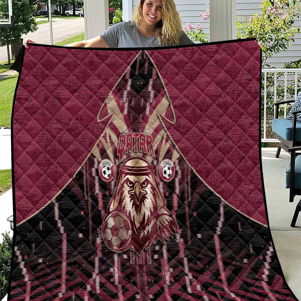 Qatar Football Quilt Glitch Style Falcon With Arabic Patterns