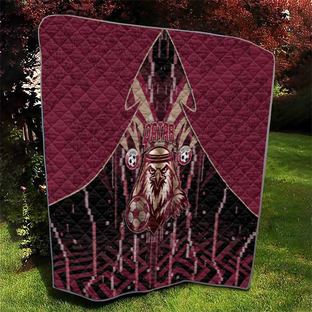 Qatar Football Quilt Glitch Style Falcon With Arabic Patterns