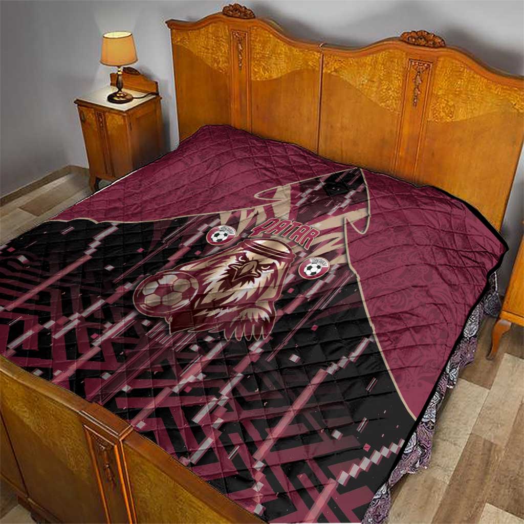 Qatar Football Quilt Glitch Style Falcon With Arabic Patterns