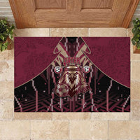 Qatar Football Rubber Doormat Glitch Style Falcon With Arabic Patterns