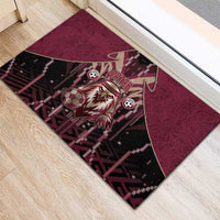 Qatar Football Rubber Doormat Glitch Style Falcon With Arabic Patterns
