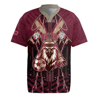 Custom Qatar Football Rugby Jersey Glitch Style Falcon With Arabic Patterns