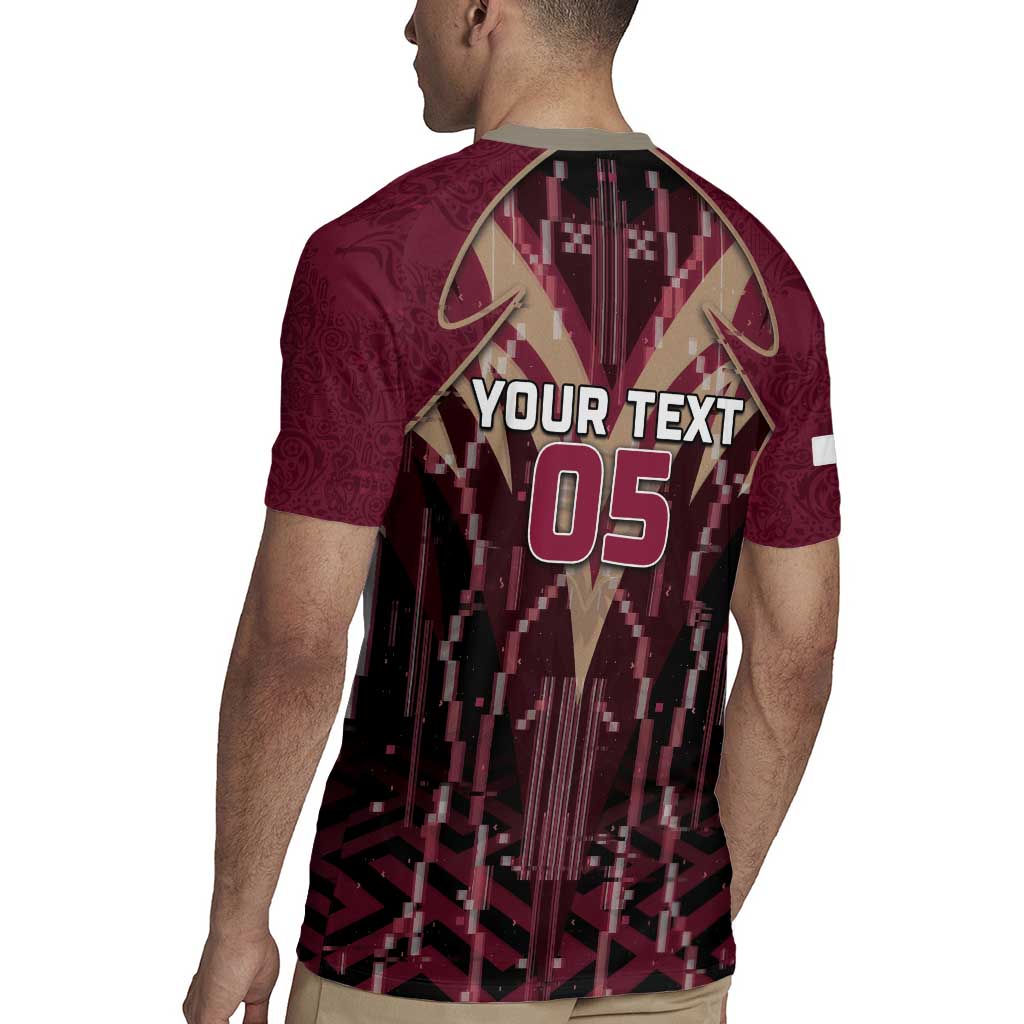Custom Qatar Football Rugby Jersey Glitch Style Falcon With Arabic Patterns
