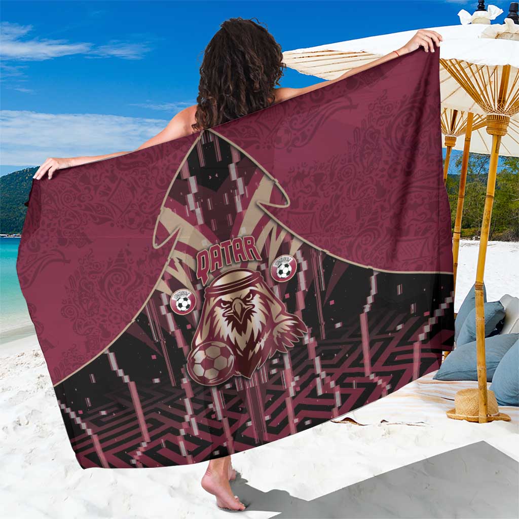 Qatar Football Sarong Glitch Style Falcon With Arabic Patterns