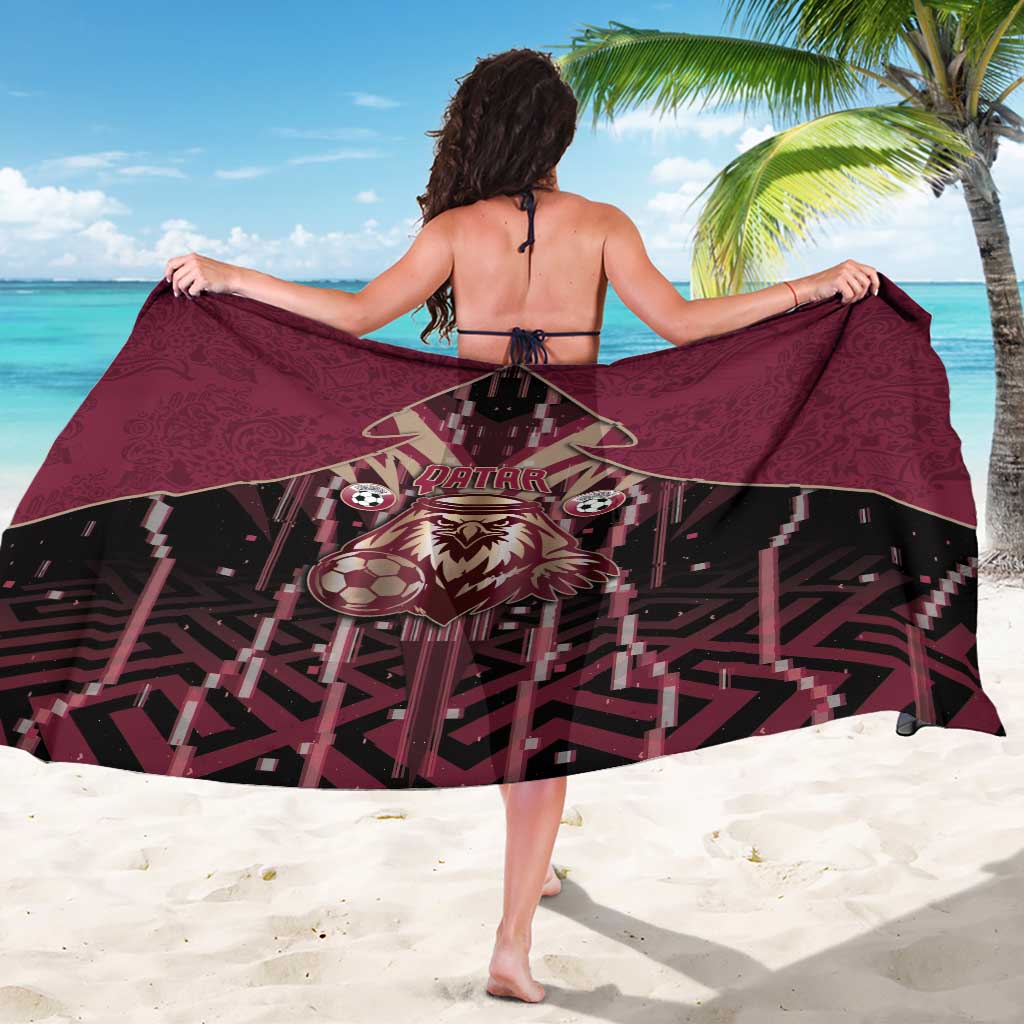 Qatar Football Sarong Glitch Style Falcon With Arabic Patterns