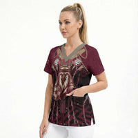 Custom Qatar Football Scrub Top Glitch Style Falcon With Arabic Patterns