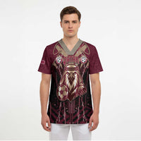 Custom Qatar Football Scrub Top Glitch Style Falcon With Arabic Patterns