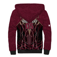 Custom Qatar Football Sherpa Hoodie Glitch Style Falcon With Arabic Patterns