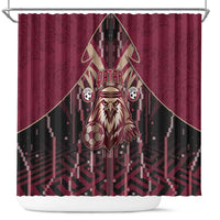 Qatar Football Shower Curtain Glitch Style Falcon With Arabic Patterns