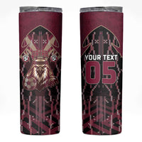 Custom Qatar Football Skinny Tumbler Glitch Style Falcon With Arabic Patterns