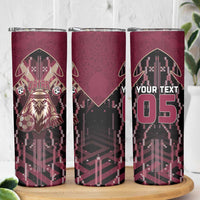 Custom Qatar Football Skinny Tumbler Glitch Style Falcon With Arabic Patterns