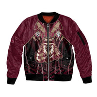 Custom Qatar Football Sleeve Zip Bomber Jacket Glitch Style Falcon With Arabic Patterns