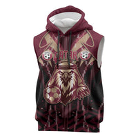 Custom Qatar Football Sleeveless Hoodie Glitch Style Falcon With Arabic Patterns