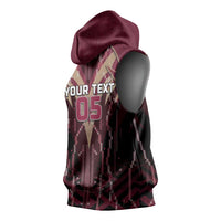 Custom Qatar Football Sleeveless Hoodie Glitch Style Falcon With Arabic Patterns