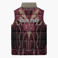 Custom Qatar Football Sleeveless Puffer Jacket Glitch Style Falcon With Arabic Patterns