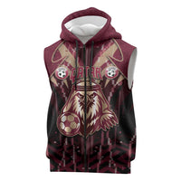 Custom Qatar Football Sleeveless Zip Hoodie Glitch Style Falcon With Arabic Patterns