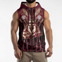 Custom Qatar Football Sleeveless Zip Hoodie Glitch Style Falcon With Arabic Patterns