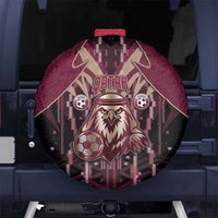 Qatar Football Spare Tire Cover Glitch Style Falcon With Arabic Patterns