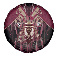 Qatar Football Spare Tire Cover Glitch Style Falcon With Arabic Patterns