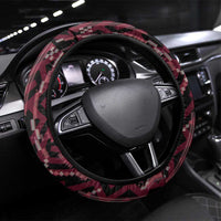 Qatar Football Steering Wheel Cover Glitch Style Falcon With Arabic Patterns
