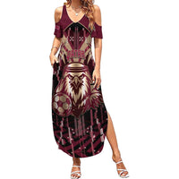 Custom Qatar Football Summer Maxi Dress Glitch Style Falcon With Arabic Patterns