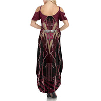 Custom Qatar Football Summer Maxi Dress Glitch Style Falcon With Arabic Patterns