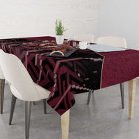 Qatar Football Tablecloth Glitch Style Falcon With Arabic Patterns