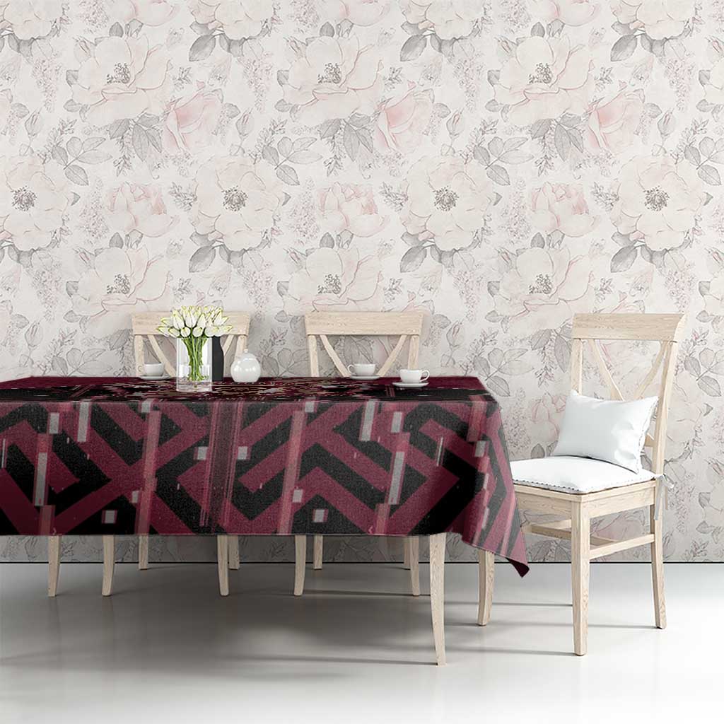 Qatar Football Tablecloth Glitch Style Falcon With Arabic Patterns