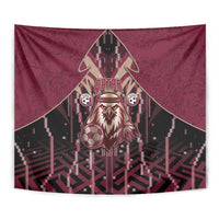 Qatar Football Tapestry Glitch Style Falcon With Arabic Patterns