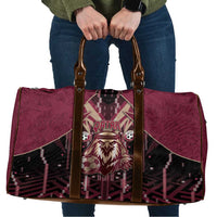 Qatar Football Travel Bag Glitch Style Falcon With Arabic Patterns