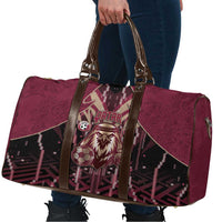 Qatar Football Travel Bag Glitch Style Falcon With Arabic Patterns