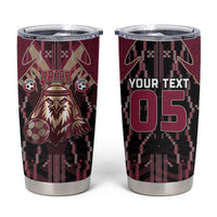 Custom Qatar Football Tumbler Cup Glitch Style Falcon With Arabic Patterns