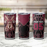 Custom Qatar Football Tumbler Cup Glitch Style Falcon With Arabic Patterns