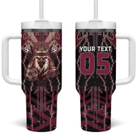 Custom Qatar Football Tumbler With Handle Glitch Style Falcon With Arabic Patterns