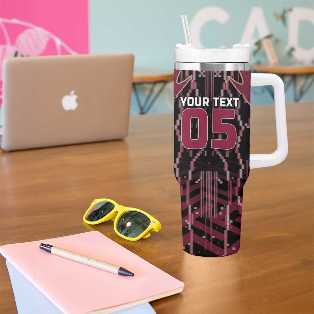 Custom Qatar Football Tumbler With Handle Glitch Style Falcon With Arabic Patterns