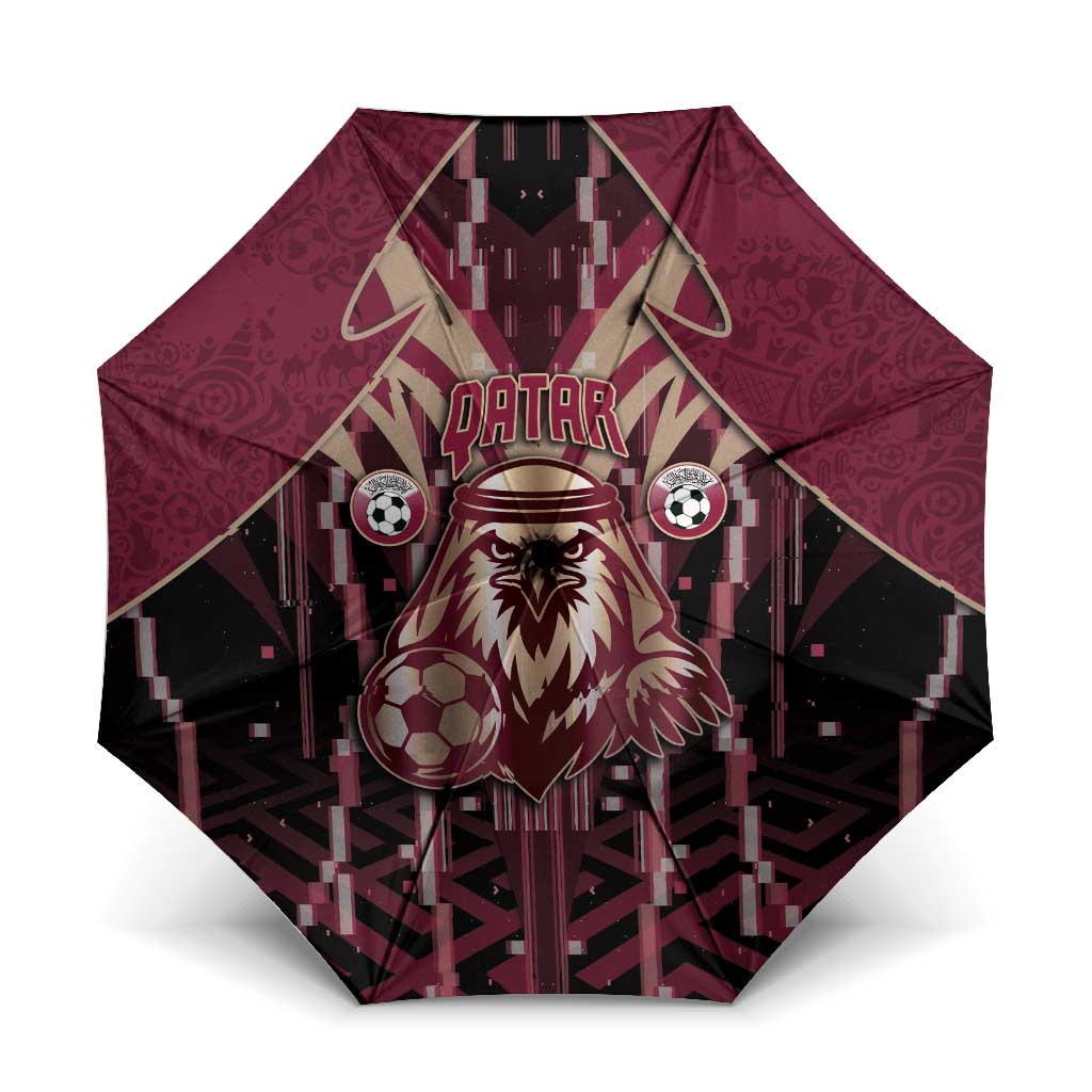 Qatar Football Umbrella Glitch Style Falcon With Arabic Patterns