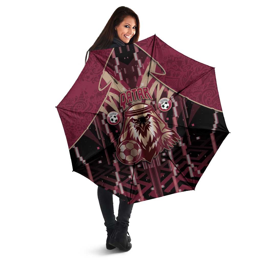 Qatar Football Umbrella Glitch Style Falcon With Arabic Patterns