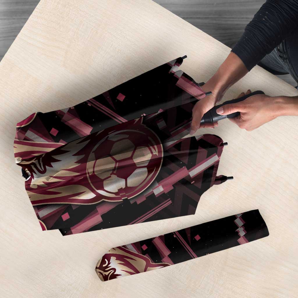 Qatar Football Umbrella Glitch Style Falcon With Arabic Patterns
