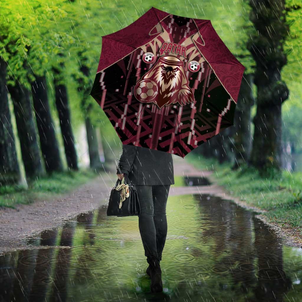 Qatar Football Umbrella Glitch Style Falcon With Arabic Patterns