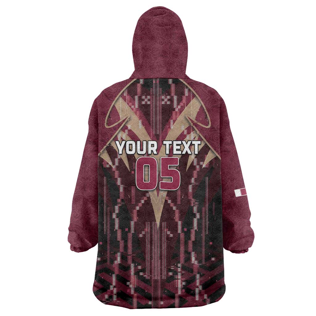 Custom Qatar Football Wearable Blanket Hoodie Glitch Style Falcon With Arabic Patterns