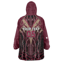 Custom Qatar Football Wearable Blanket Hoodie Glitch Style Falcon With Arabic Patterns