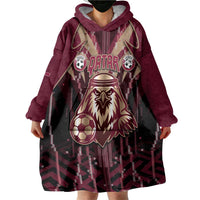 Custom Qatar Football Wearable Blanket Hoodie Glitch Style Falcon With Arabic Patterns