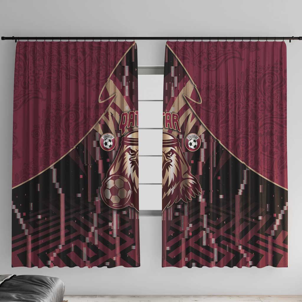Qatar Football Window Curtain Glitch Style Falcon With Arabic Patterns