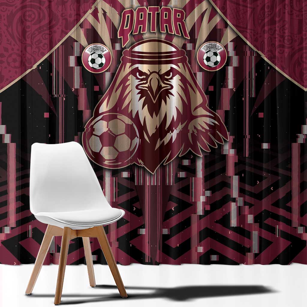 Qatar Football Window Curtain Glitch Style Falcon With Arabic Patterns