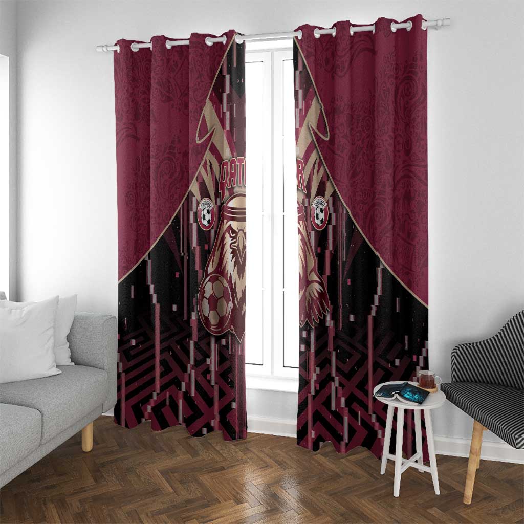 Qatar Football Window Curtain Glitch Style Falcon With Arabic Patterns
